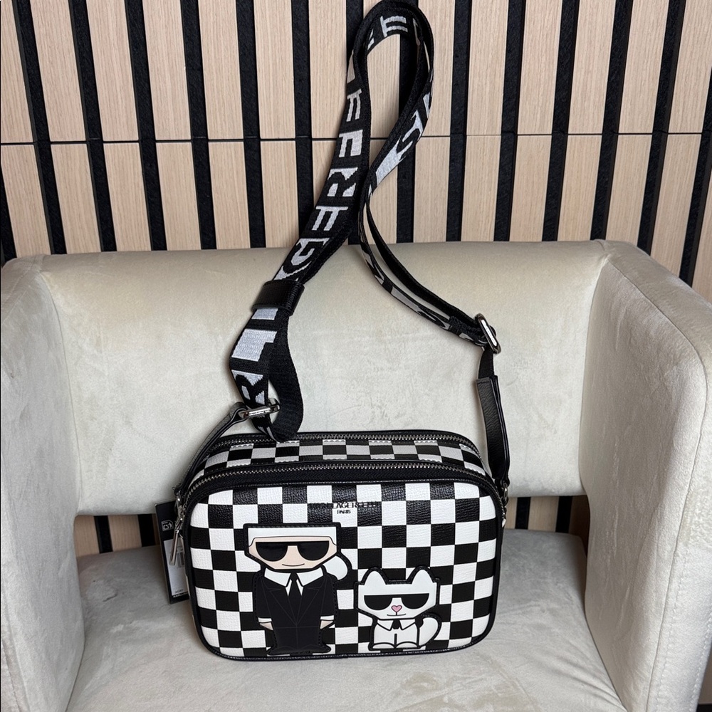 KARL LAGERFELD PARIS Maybelle Checkers Crossbody Bag Black White Check Combo
NWT